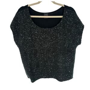 Ella Moss Sequined Blouse Black Short Sleeves Crew Neck Going Out Party Size M